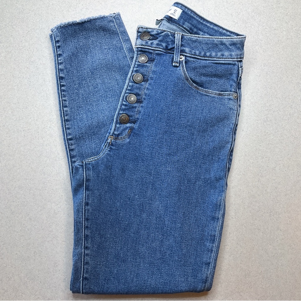 A&F Curve Love Super Skinny Ankle Jean 27 Regular Exposed Button Fly Medium Wash
